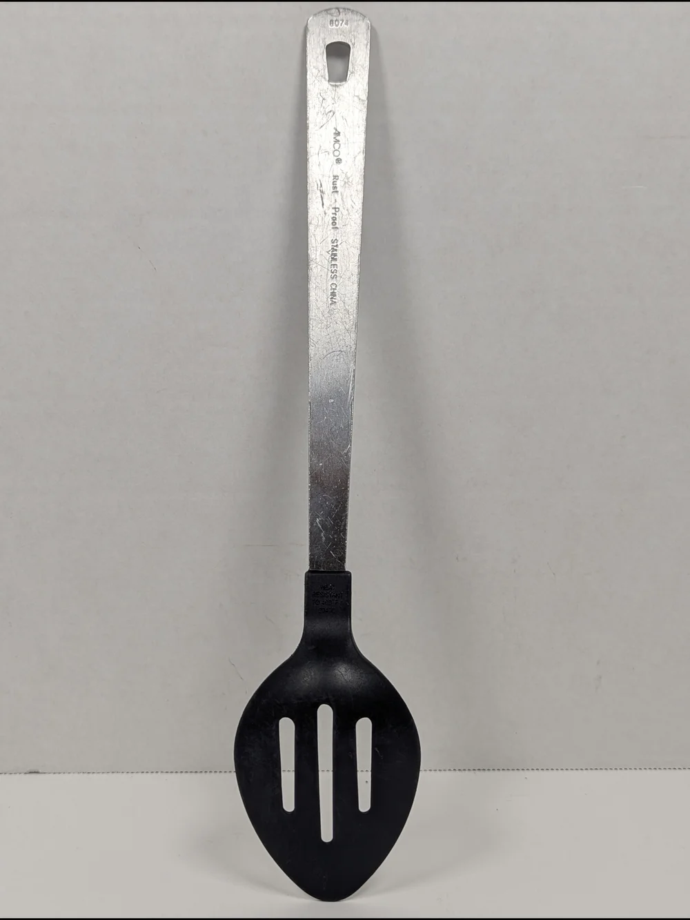 Amco Kitchen Utensil Black Silver Stainless Steel Nylon Slotted Spoon 8074